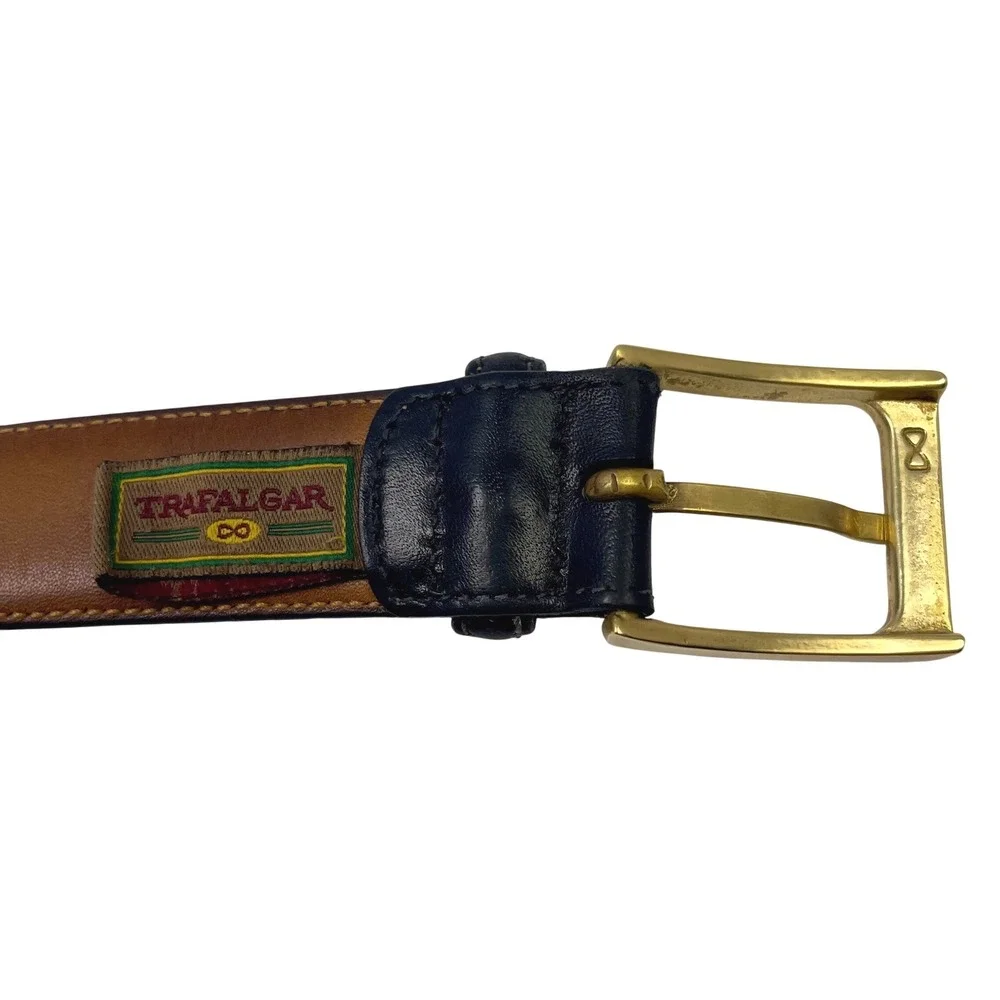 VTG Trafalger‎ Cortina Belt Black Men's 44 Genuine Leather Brass Buckle USA Made